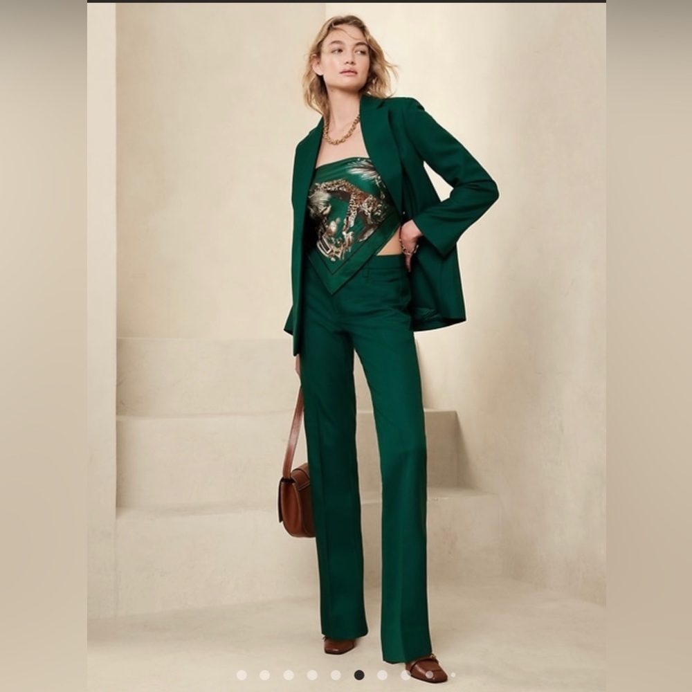 Banana Republic Lido Straight Italian Wool Pant Forest Emerald Green Size 8R